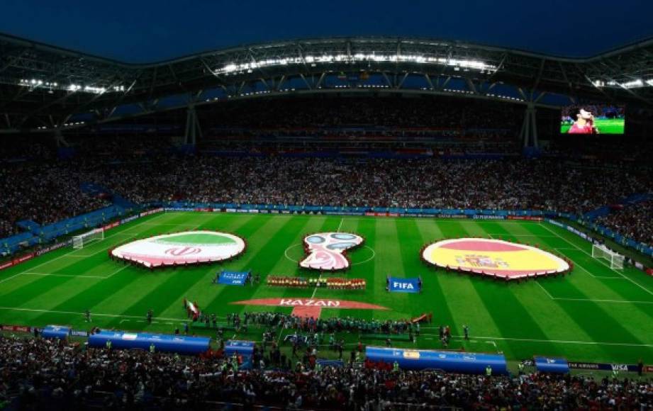 Una hermosa panóramica del estadio Kazán Arena antes del inicio del partido Irán-España. Foto AFP