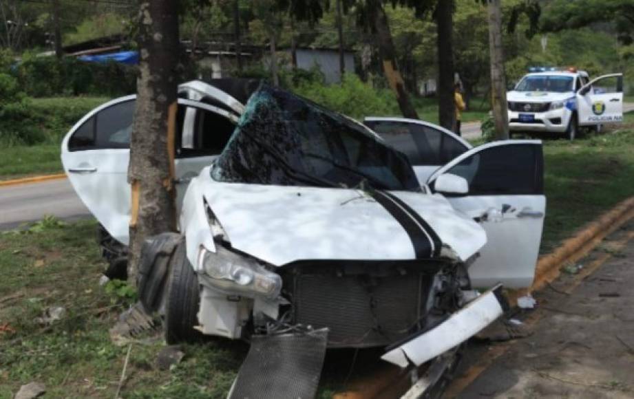 Un joven que conducía un carro turismo fue impactar contra dos árboles después de salirse del bulevar del sur de San Pedro Sula.