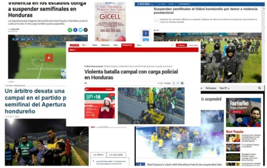 La violencia que se desató en el estadio Morazán durante el partido Real España-Marathón de semifinales fue vista por el mundo. Así informaron los medios internacionales.