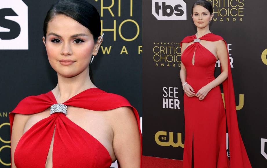 Selena Gómez con un impresionante vestido rojo de de Louis Vuitton.