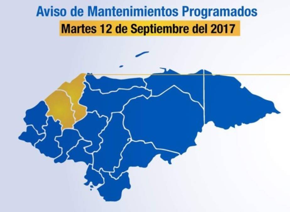 En los departamentos de Cortés y Yoro las suspensiones se producirán en los siguientes lugares y horarios: