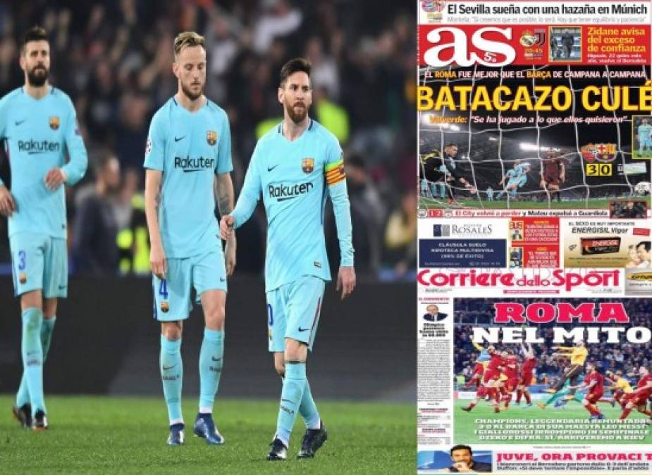 Los principales medios internacionales respondieron con ingeniosas portadas luego de la eliminación del Barcelona en la Champions League al caer 3-0 ante la Roma.<br/>
