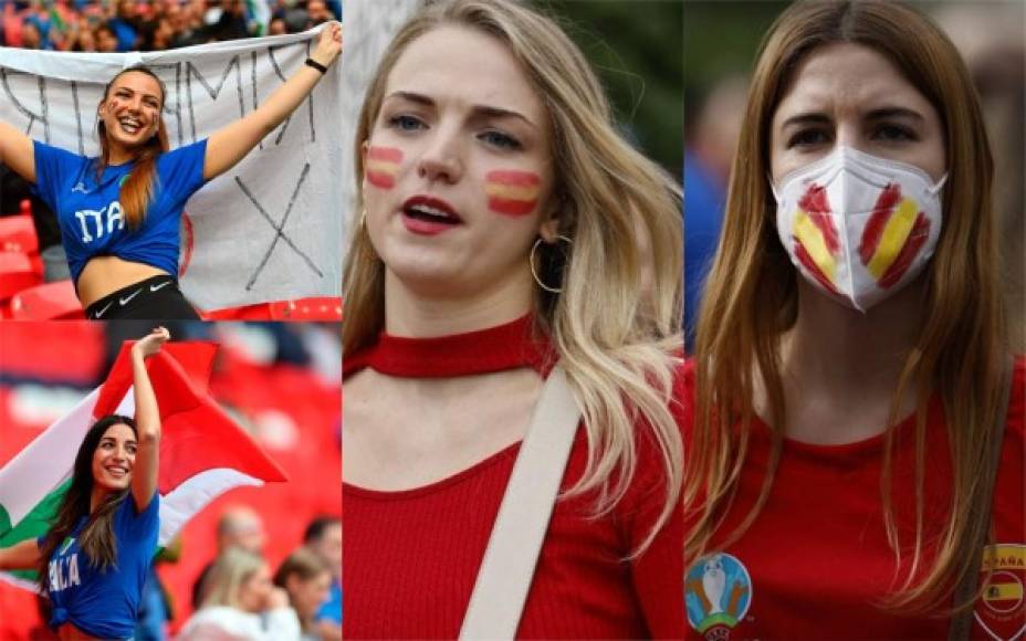 Italianas y españolas adornaron con su belleza el duelo de semifinal de la Eurocopa que se ha realizado en Wembley. Fotos AFP y EFE.