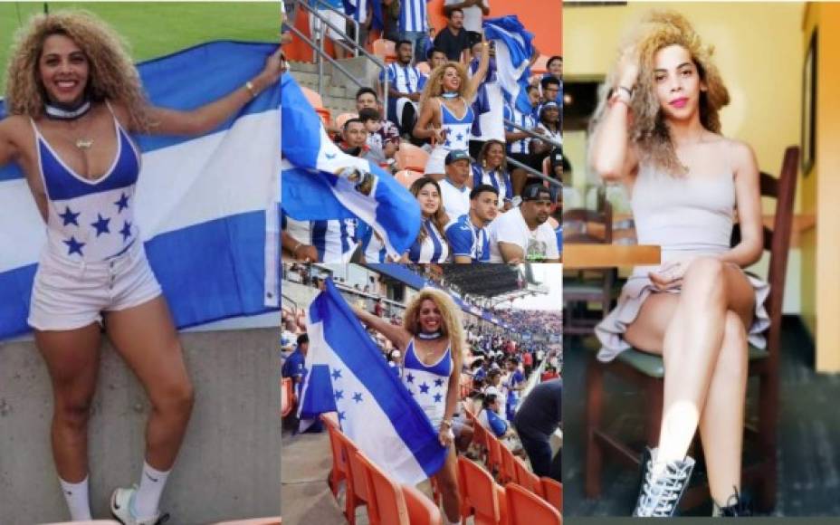 Ella es Sandy Ortiz, una joven hondureña que ha deslumbrado por su belleza en lo que va de la Copa Oro 2021. Fotos Facebook e Instagram Sandy Ortiz.