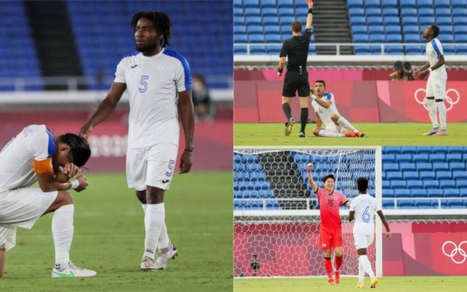La Sub-23 de Honduras fue goleada 6-0 por Corea del Sur y de esta manera se despide de los Juegos Olímpicos de Tokio 2020. Tras el final del juego, la tristeza fue evidente en el combinado catracho. Fotos AFP.