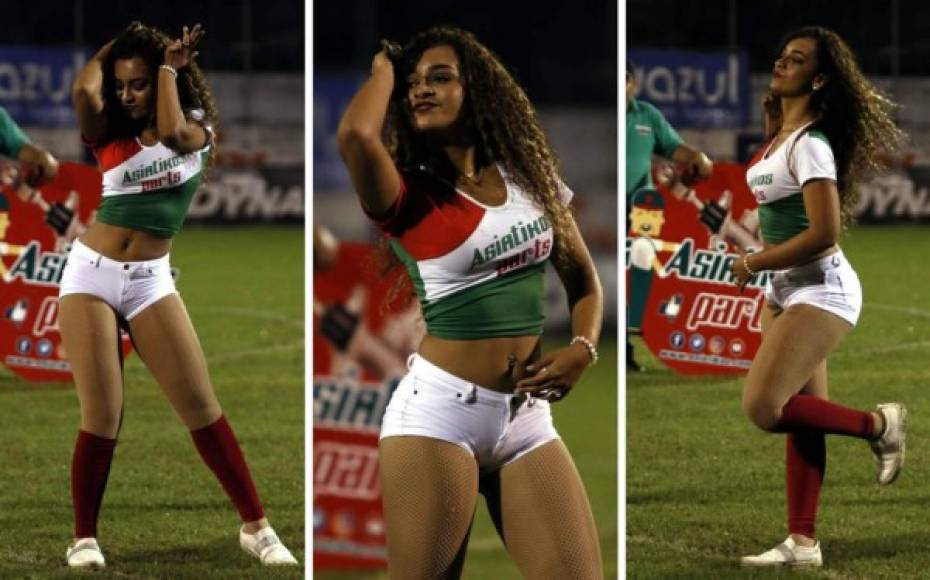 Ella es Diana Johnson, la famosa colocha que engalanó el partido entre Platense y Motagua en el estadio Excélsior de Puerto Cortés. Fotos cortesía Delmer Martínez