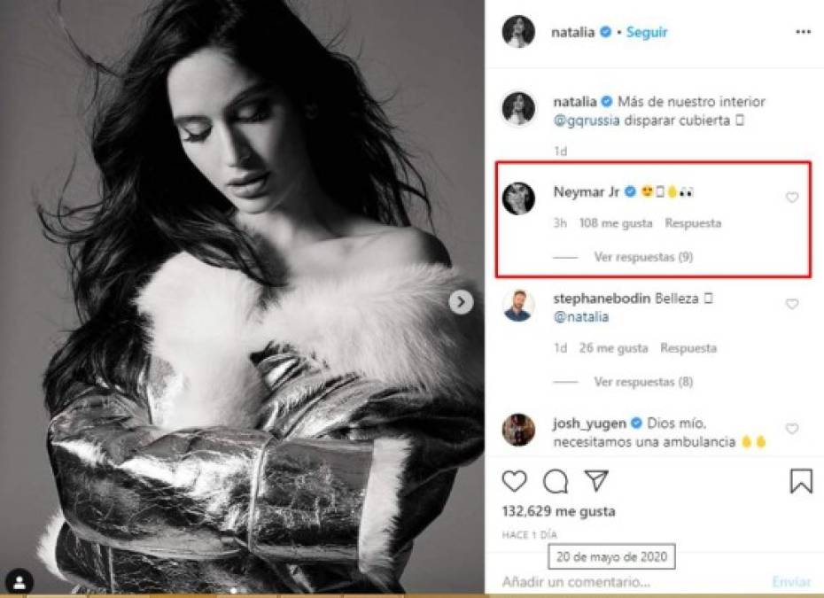 Neymar, que por el momento no ha querido publicar las fotos en su perfil de Instagram, ha dejado comentarios en las imágenes compartidas por Natalia, aunque son simples emojis parecen decir mucho sobre lo que siente por la guapa modelo.
