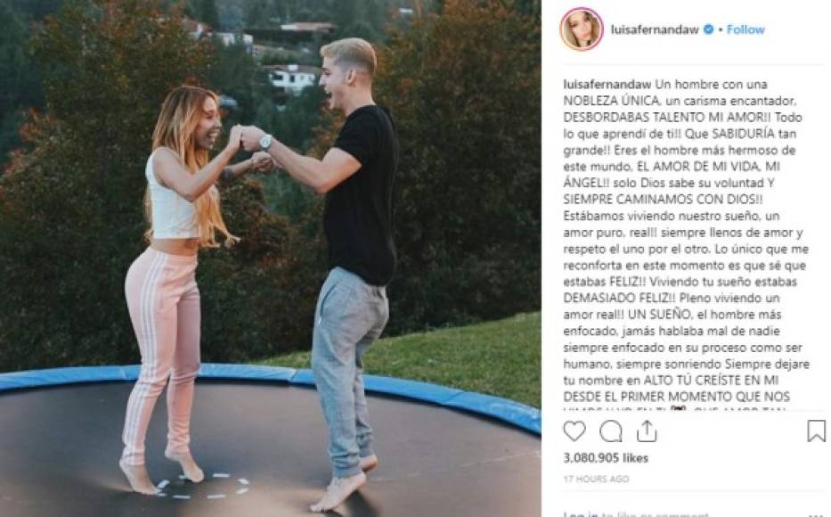 Luisa Fernanda W dedicó un emotivo mensaje a Fabio Legarda tras conocer su fallecimiento.<br/><br/>El mensaje alcanzó miles de reacciones y más de tres millones de likes.