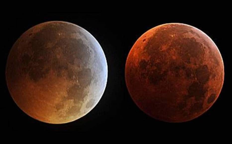 Cambio de color en la Luna durante el eclipse. AFP.