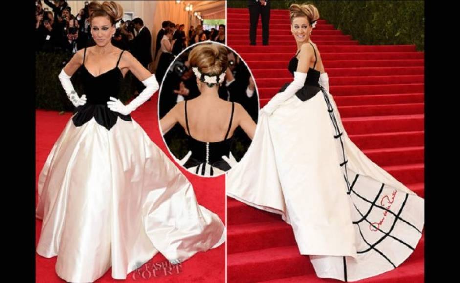 Luciendo un dramático vestido de Oscar de la Renta durante la gala del Costume Institute del Museo Metropolitano de Nueva York, en mayo de 2014.