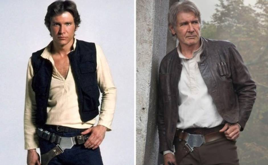 Harrison Ford como Han Solo en 1980 y 2015.