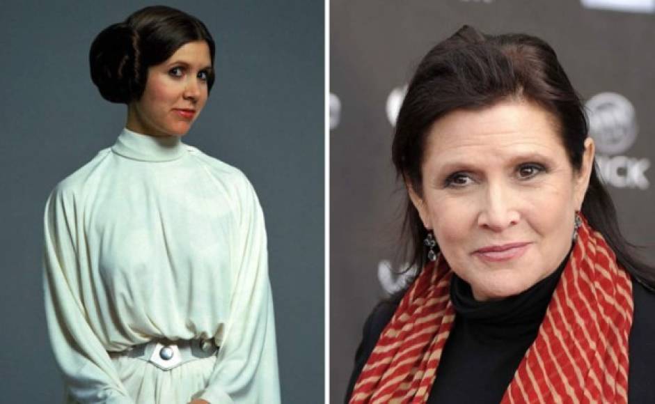 Carrie Fisher como la princesa Leia en 1980 y 2015.