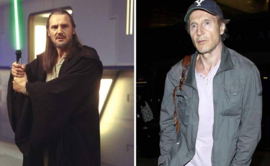 Liam Neeson como Qui-Gon Jinn, 1999 y 2015.
