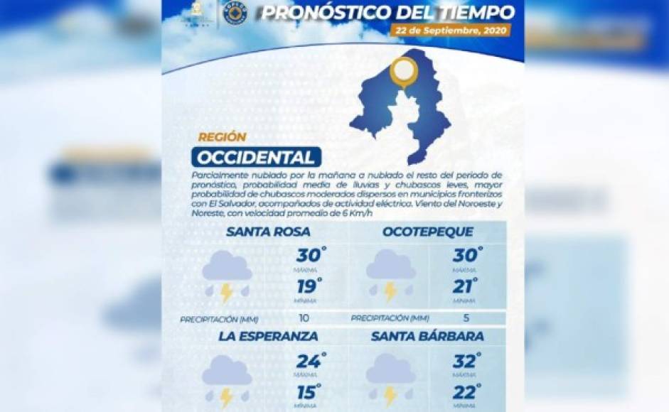 En el occidente del país será donde mejores condiciones climáticas se presentarán, pues en La Esperanza, Intibucá, las condiciones no pasarán de los 24 grados.