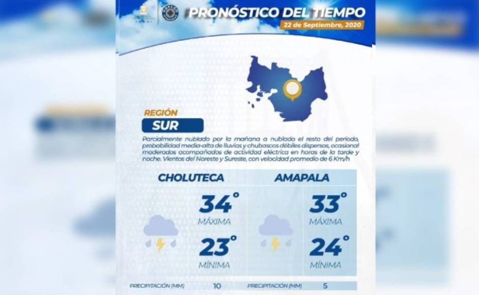 El sur del país tendrá las temperaturas mas altas a nivel nacional, de hecho, es el sector donde siempre se presentan las más incómodas olas de calor en Honduras.