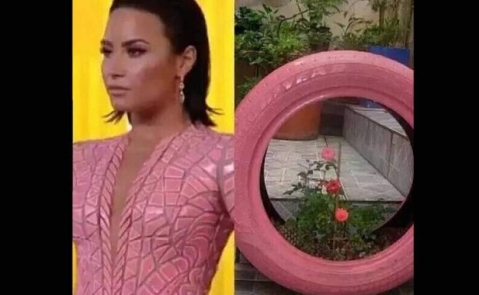 Demi Lovato parece que le robó el look de su vestido rosado a una llanta pintada de jardín.