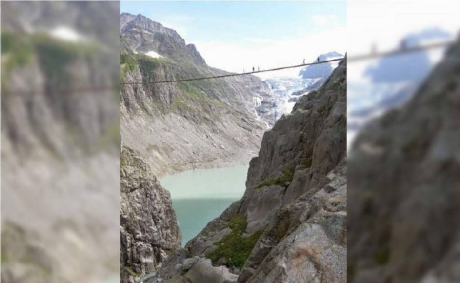 1. Puente Trift, Suiza. Este puente tiene 180 metros de largo y está situado a 110 metros de altura en los Alpes de Gaden en Suiza. Fue construido en el año 2004 como medio para poder llegar a la cabaña Trift del Club Alpino Suizo, y antes estaba hecho de simples cuerdas. Afortunadamente fue reconstruido más tarde en 2009 para darle algunas mejoras. Antes de su construcción, los visitantes viajaban a la cabaña por medio del glaciar Trift.<br/>
