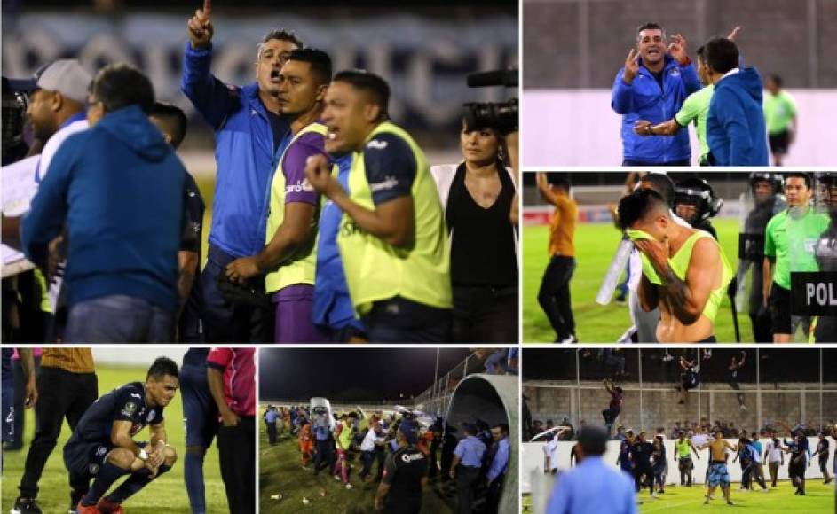 En imágenes el relajo que se desató al final del partido Motagua-UPN en el estadio Carlos Miranda de Comayagua. Diego Vázquez enloqueció contra Salomón Nazar.