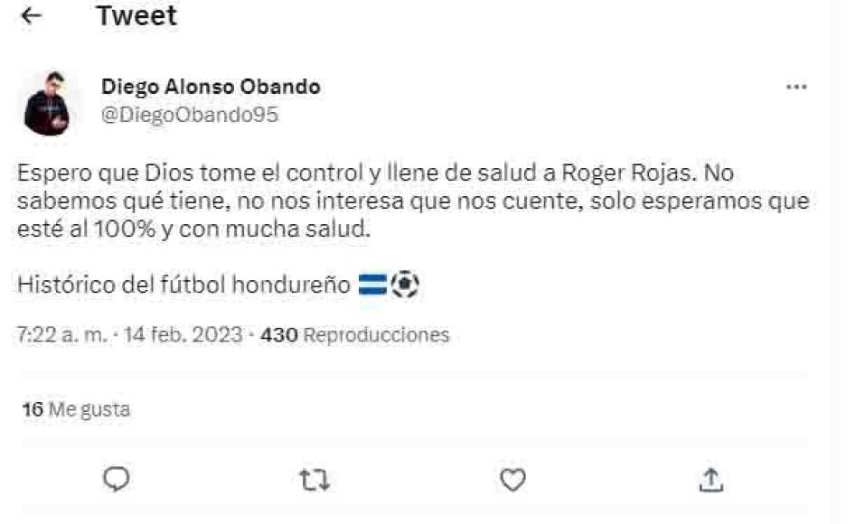 “Espero que Dios tome el control y llene de salud a Roger Rojas”, fueron algunas de las palabras del periodista tico Diego Alonso.