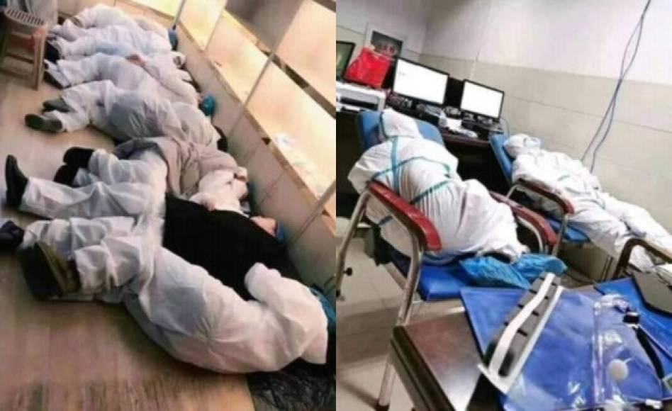 Las extenuantes jornadas laborales de 24 horas, obligan a los doctores a dormir en el suelo, vencidos por el cansancio y la desesperanza