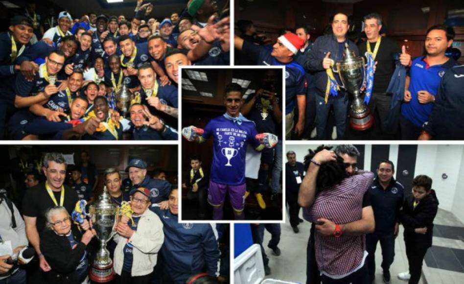 Las imágenes de la celebración del título del campeón Motagua en el camerino del estadio Nacional.