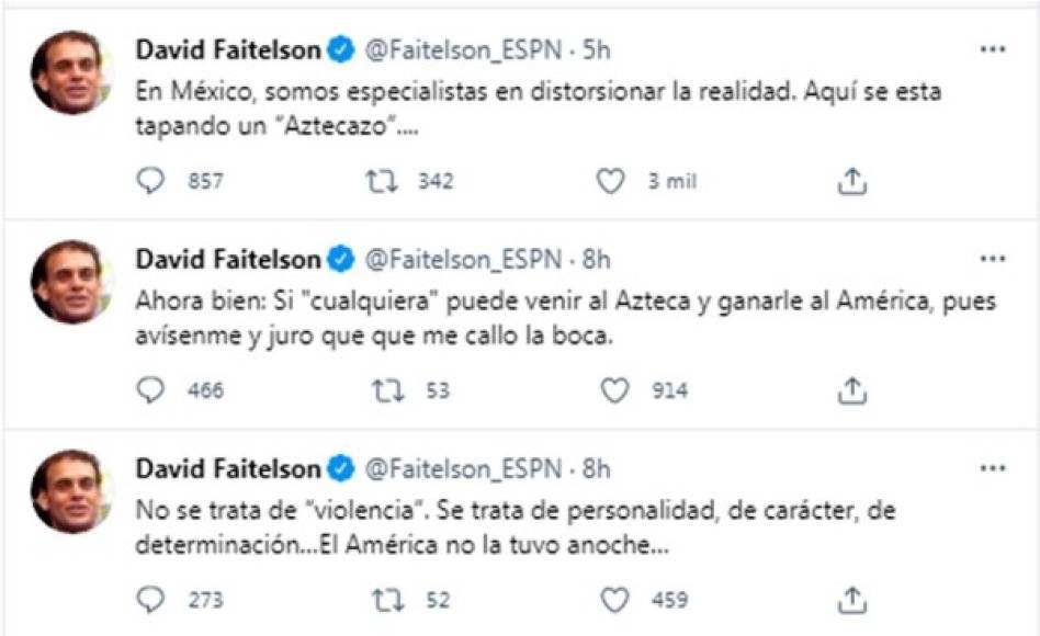 Faitelson siguió con sus críticas. “En México, somos especialistas en distorsionar la realidad. Aquí se está tapando un Aztecazo”.