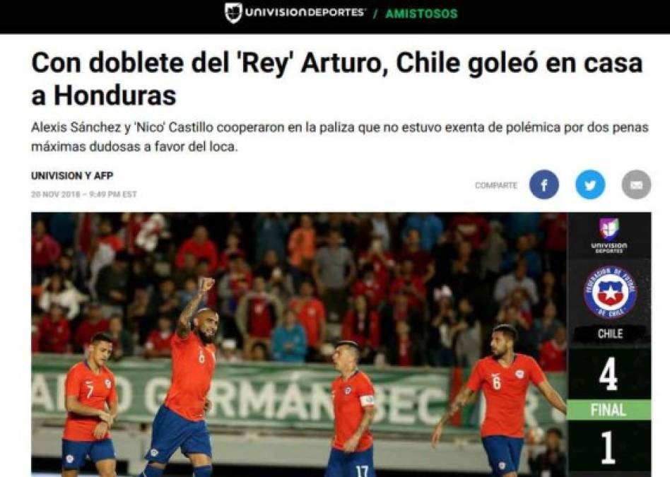 Univisión Deportes también mencionaron los polémicos penales de Chile.
