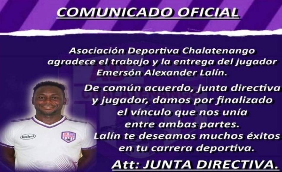 Emerson Alexander Lalín: El delantero hondureño fue dado de baja por el Chalatenango de la primera división de El Salvador .<br/>