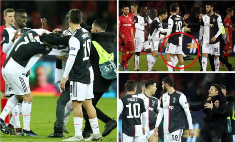Cristiano Ronaldo se vio molestado tras el partido Bayer Leverkusen-Juventus de la Champions League luego de que un aficionado saltara al campo buscando un selfie con el crack portugués. Fotos AFP/EFE