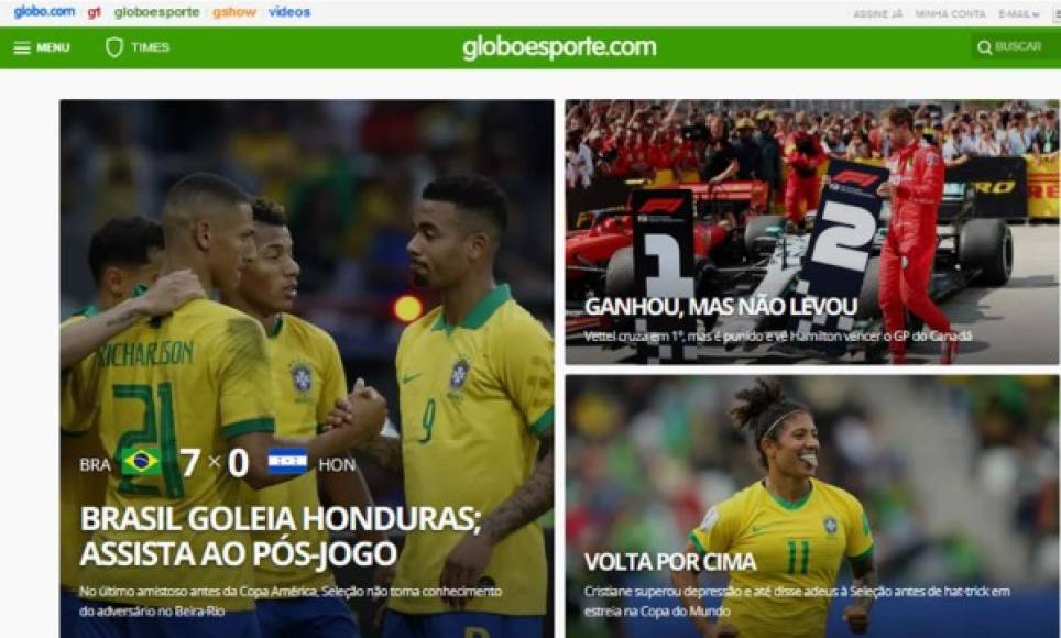 Diario Globo Esporte de Brasil - 'Brasil golea a Honduras por 7 a 0 en la mayor victoria de la era Tite'.