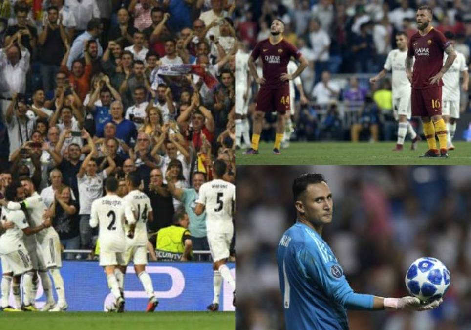 El Real Madrid goleó 3-0 a la Roma en el inicio de la Champions League y ya sin Cristiano Ronaldo. Dos jugadores madridistas emularon a Messi y Keylor Navas fue sorprendido por el Santiago Bernabéu. Mira las imágenes más curiosas. FOTOS EFE Y AFP.