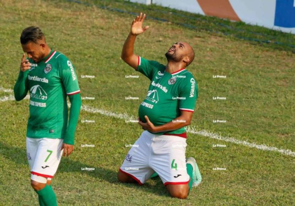 Así celebró Caue Fernandes su primer gol con la camiseta del Marathón.