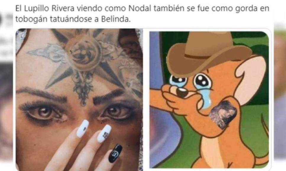 Los memes también mencionan a Lupillo Rivera, exnovio de Belinda, quien al igual que Nodal, se tatuó el rostro de la cantante.