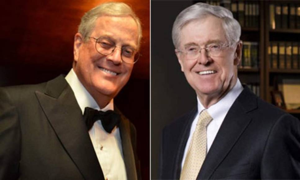 5 y 6 lugar. Los hermanos David y Charles Koch, copropietario de Koch Industries, tienen un patrimonio de 41.000 millones.