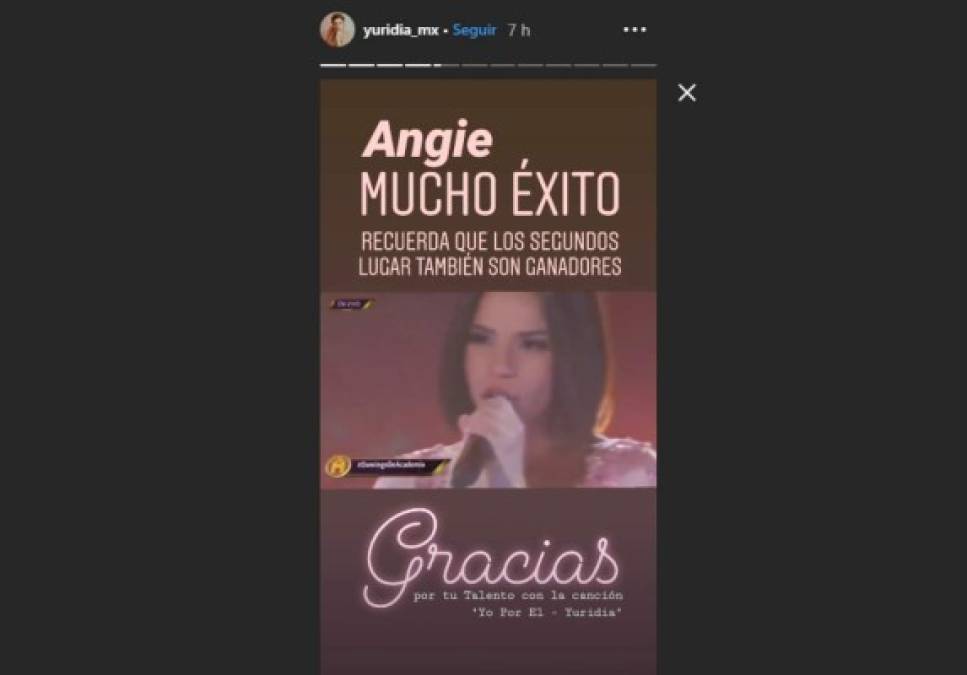 'Angie mucho éxito, recuerda que los segundos lugares también son ganadores. Gracias por tu talento con la canción 'Yo por él'.