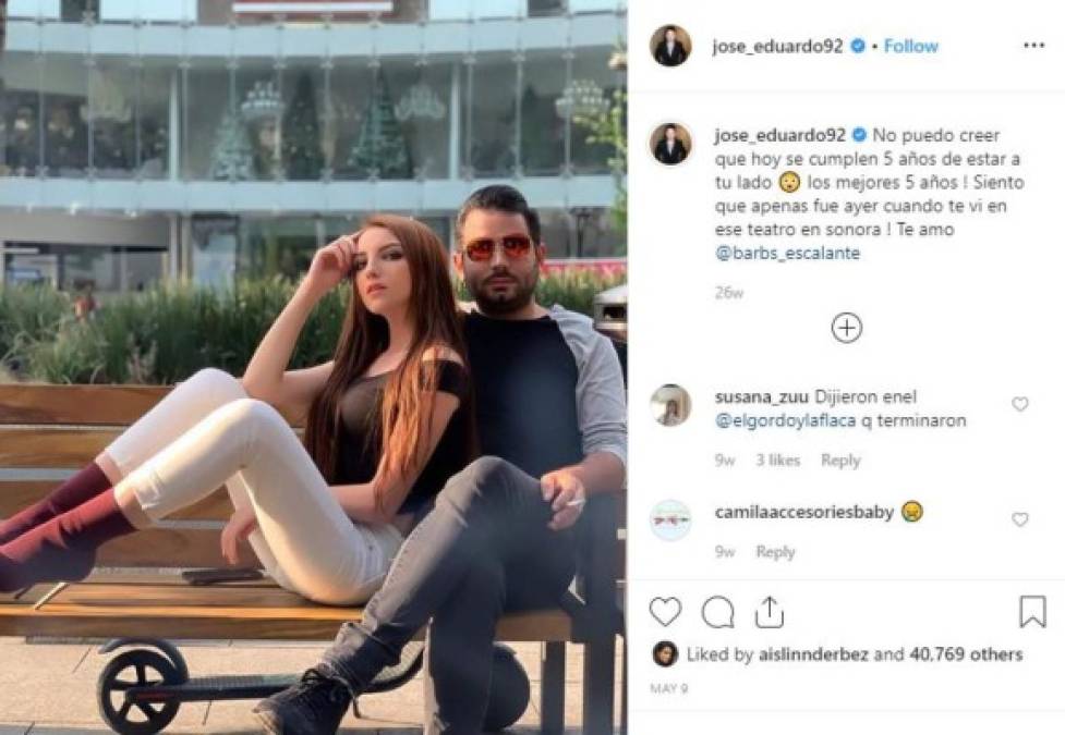 José Eduardo y Bárbara se mostraban muy enamorados en redes sociales. En mayo pasado celebraron cinco años de relación y lo presumieron en Instagram.