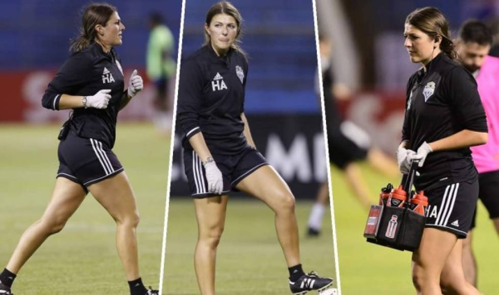 El estadio Olímpico fue cautivado por la presencia de Hilary Obert, la guapa fisoterapeuta que trabaja con el Seattle Sounders, rival del Olimpia en los octavos de final de la Liga de Campeones de la Concacaf. Fotos Yoseph Amaya