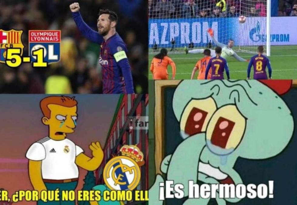 Barcelona goléo 5-1 al Lyon y avanzó a cuartos de final de la Champions League. Al club catalán se le sancionó a favor un inexistente penal y los memes han hecho de las suyas.