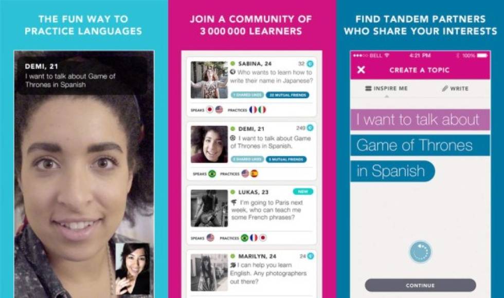Los usuarios que gustan de aprender idiomas en línea tienen otra opción con la tercera app más popular, TANDEM. <br/>Con ella, pueden comunicarse con hablantes nativos del idioma que quieren aprender y que también use la misma aplicación.