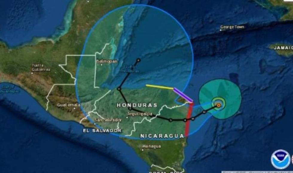 Esta línea NO representa el paso más probable del ojo del huracán. Este puede acabar dirigiéndose en cualquier dirección dentro del cono de incertidumbre, e incluso fuera de él.<br/><br/>