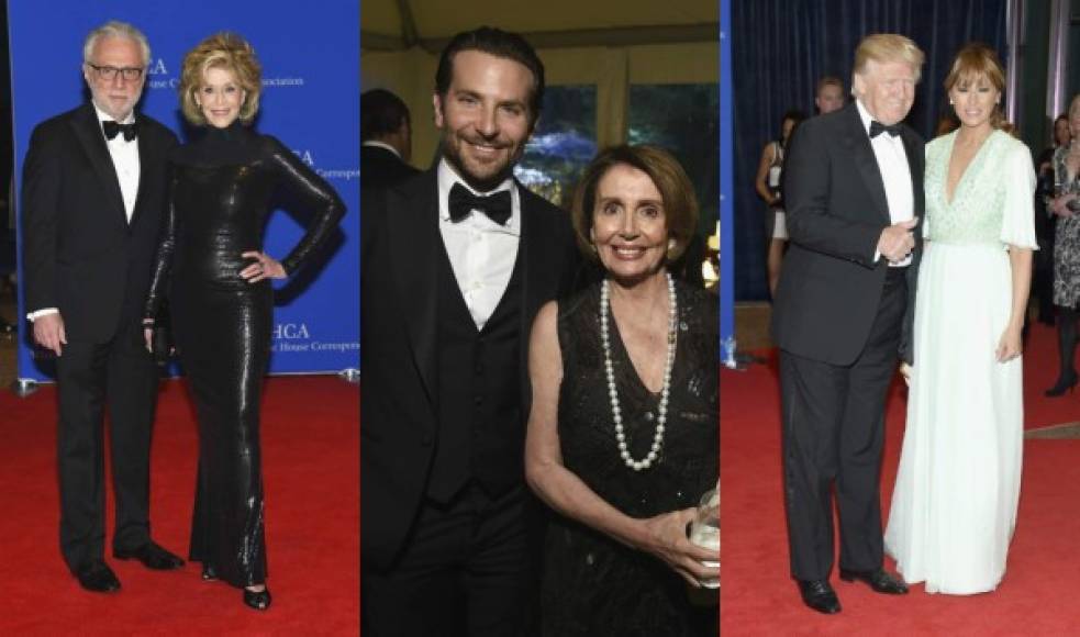 Jane Fonda con Wolf Blitzer. Bradley Cooper con Nancy Pelosi. Donald Trump and Melania Trump.