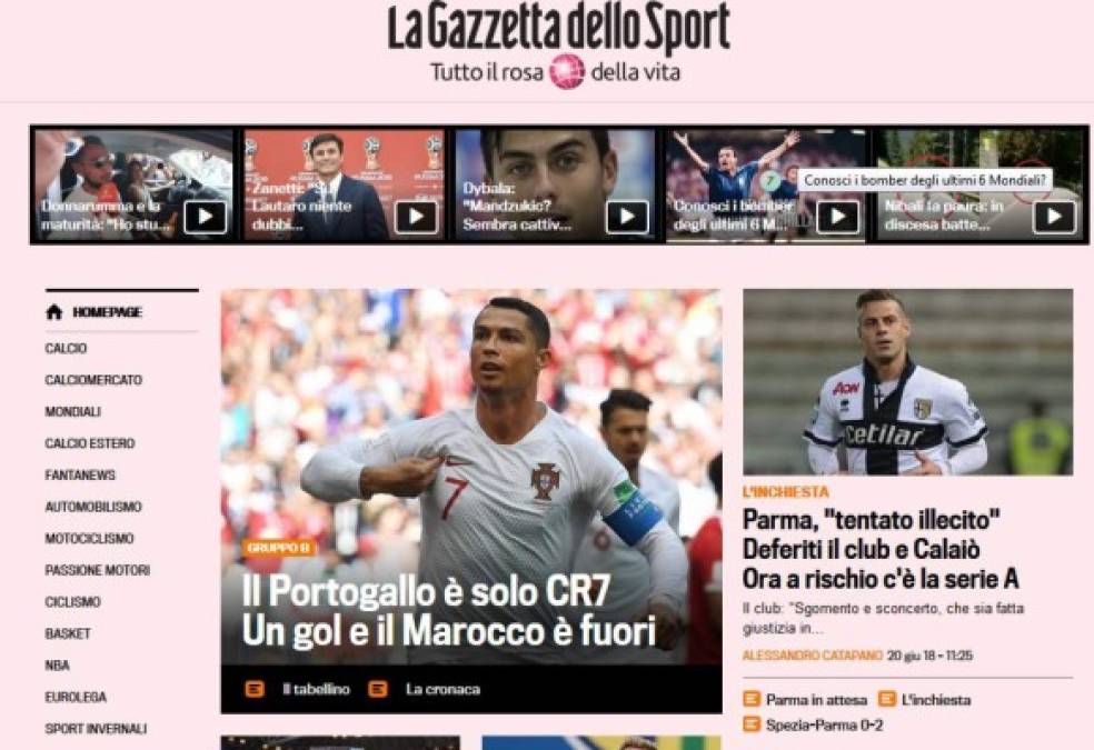 La Gazzeta dello Sport de Italia.