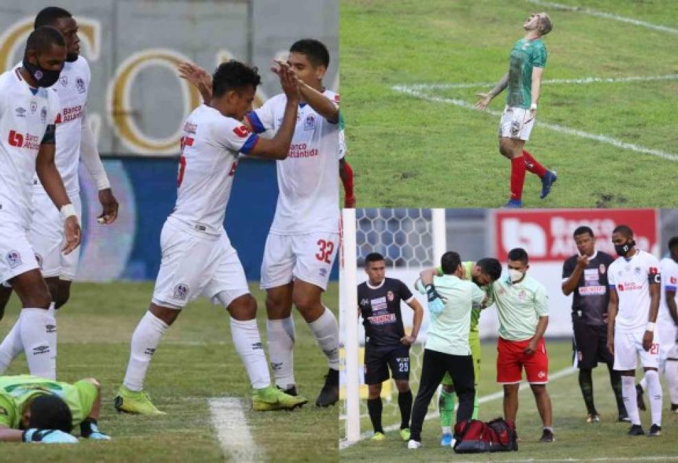 La jornada 10 de la Liga Nacional cerró con goleadas de 5-0 del Olimpia ante la Real Sociedad y de 3-0 del Marathón frente al Platense. Mira las imágenes más curiosas de los duelos. Fotos David Romero y Edwin Romero.