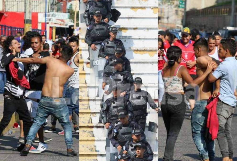 Previo al inicio de clásico capitalino entre Motagua vs Olimpia, aficionados del conjunto olimpista sorprendentemente se fueron a los golpes en las afueras del estadio Nacional de Tegucigalpa.