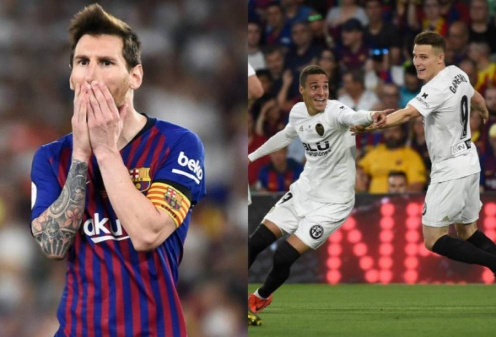 El Valencia ganó este sábado la octava Copa del Rey de su historia en el año de su centenario tras imponerse 2-1 al Barcelona. Mira el rostro de amargura de los jugadores del club catalán, Lionel Messi fue uno de los más afectados. Fotos EFE Y AFP.