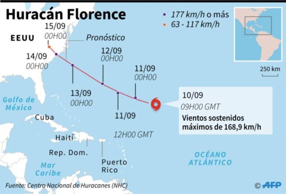 Esta es la trayectoria de Florence en los próximos tres días.
