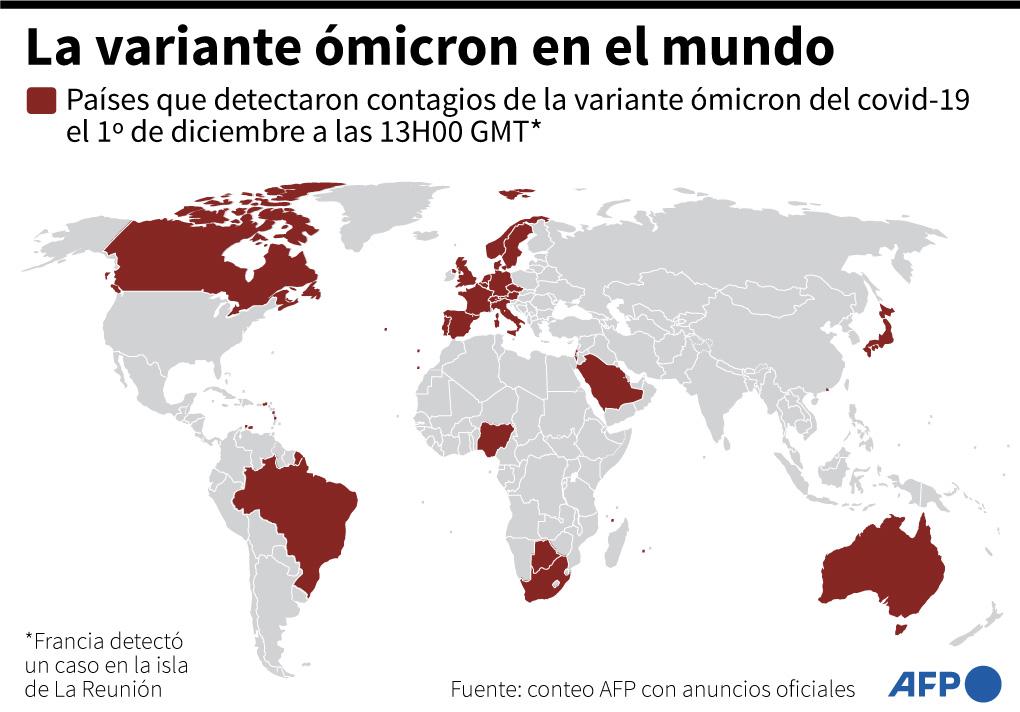 Los países que han detectado la variante ómicron hasta la fecha.