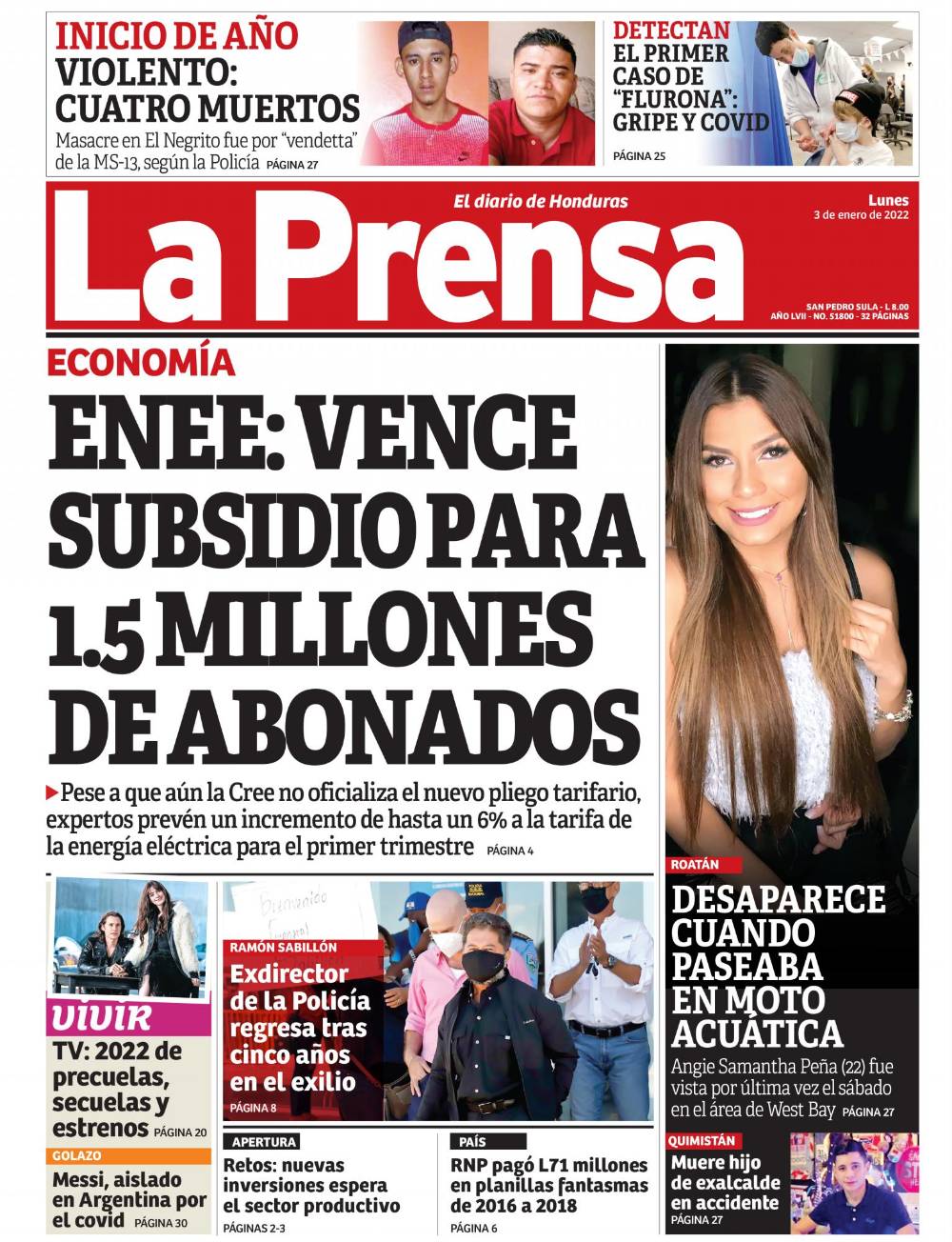 Enee: vence subsidio para 1.5 millones de abonados