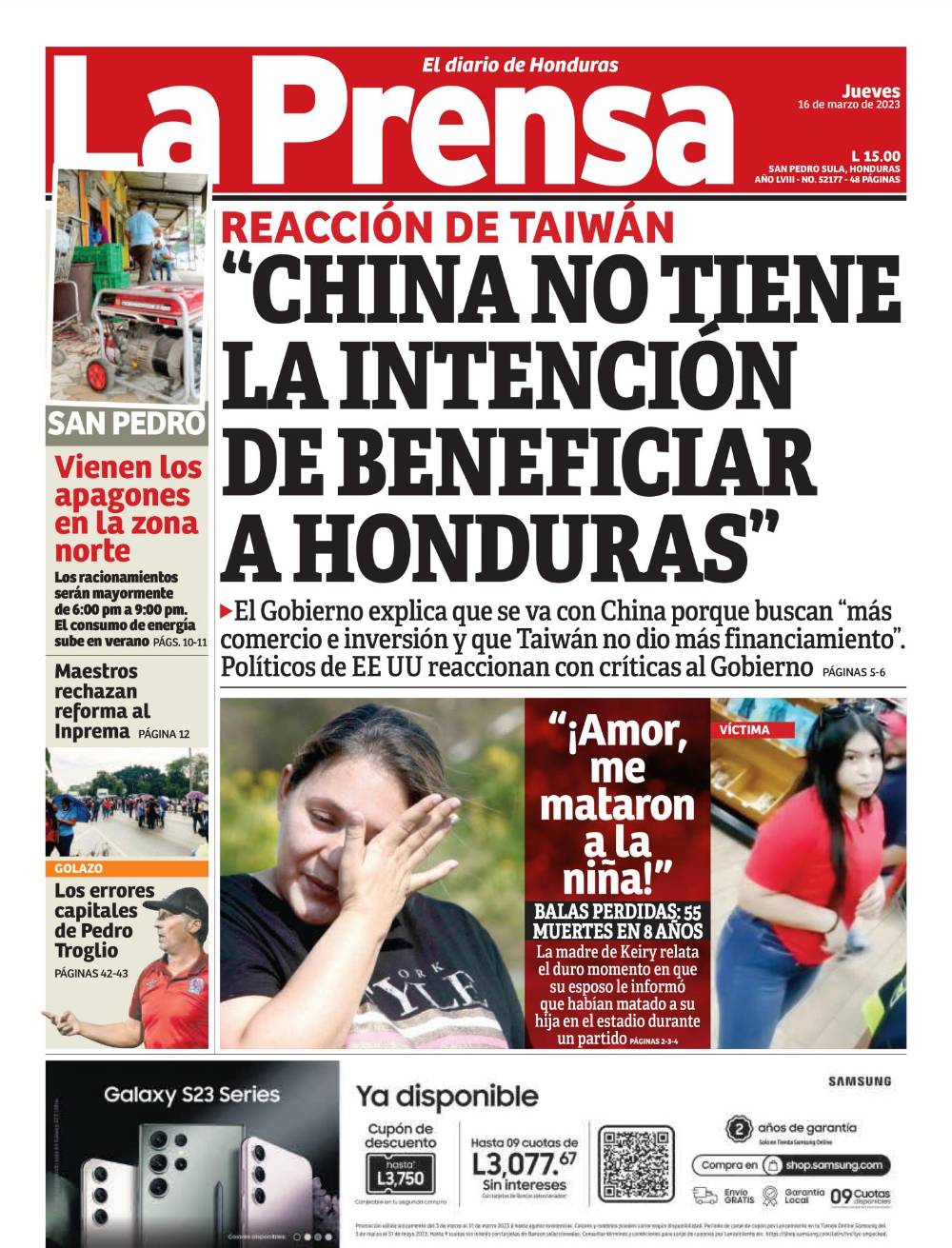 “China no tiene la intención de beneficiar a Honduras”