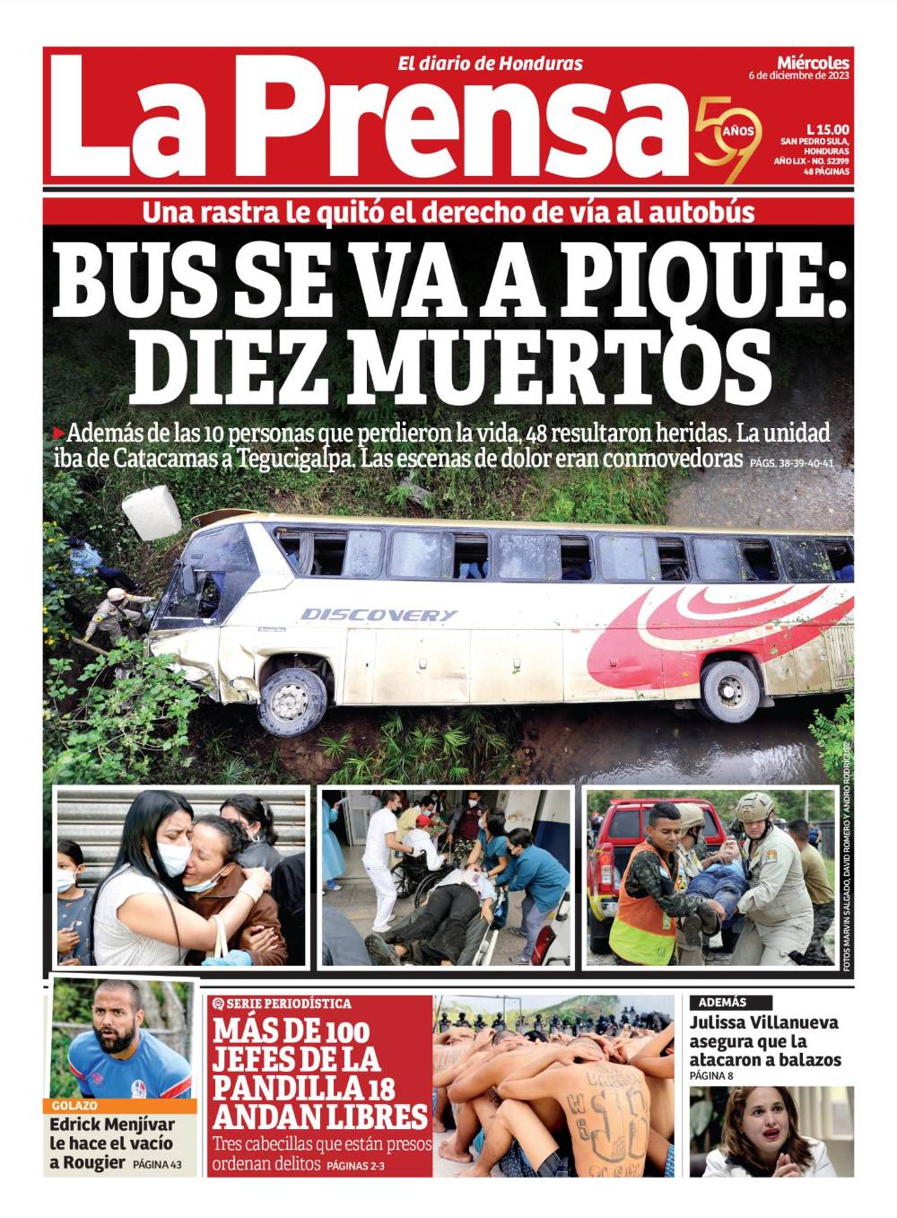 Bus se va a pique: diez muertos